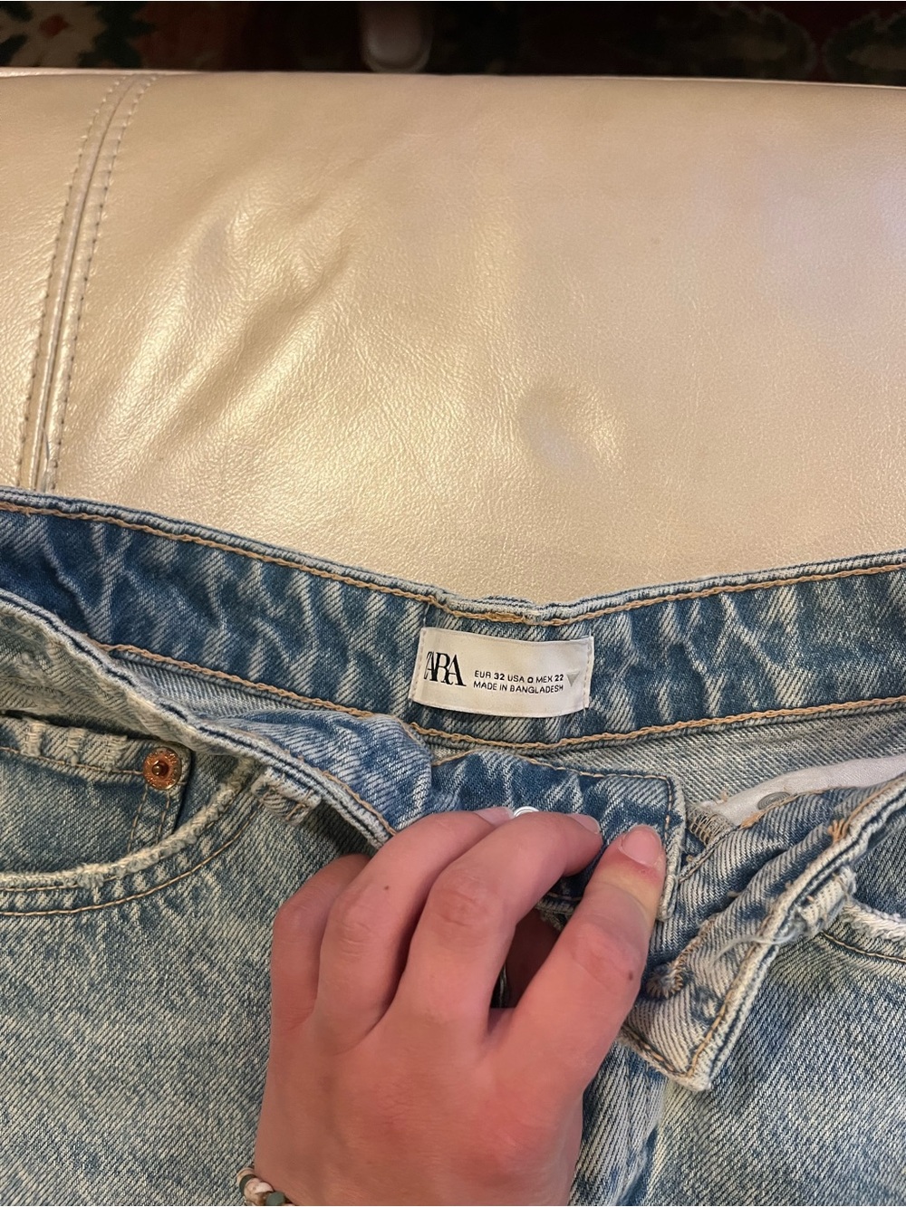 Zara Light Blue Distressed High-Rise Denim Shorts - Picture 3 of 4